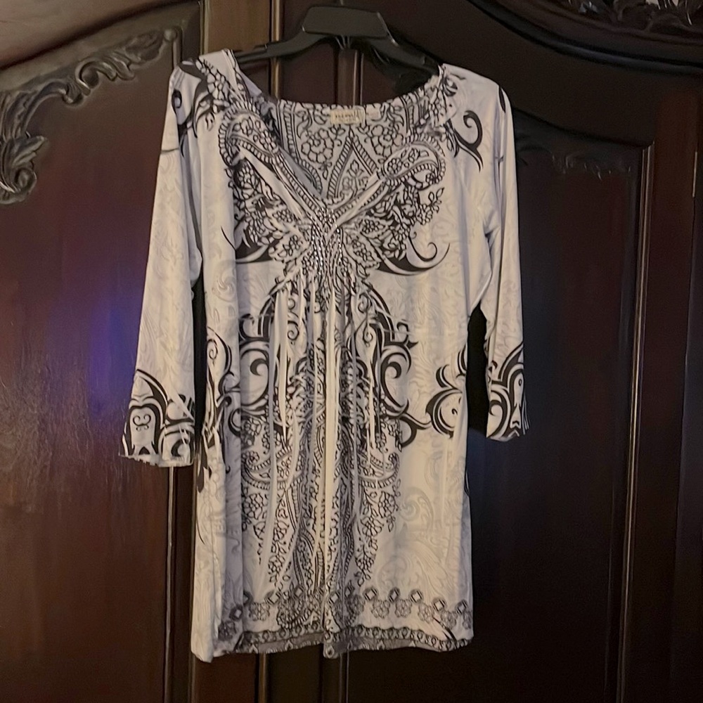 One World Live And Let Live Black & White Dress Top